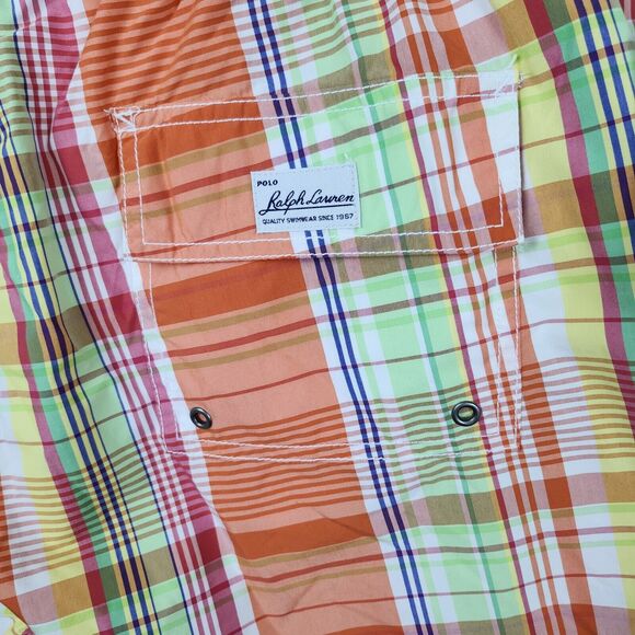 Polo Ralph Lauren Board Shorts Men’s XL Orange Pink Green Plaid Swim Trunks - Picture 6 of 14